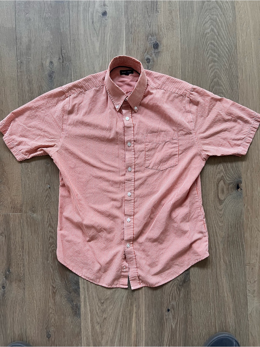 Croft & Barrow Orange Gingham Button Down Shirt Men’s Medium Short Sleeve
